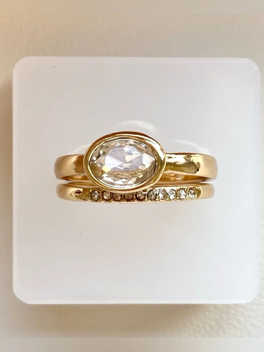 Gold Oval Crystal Stackable Ring Set